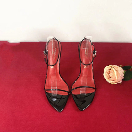 New 12cm Minimalist Ultra-fine Straight Strap High-heeled Shoes with Sexy Ankle Straps Plus Size Slim Heel Bed Sandals Women's PlatiNum