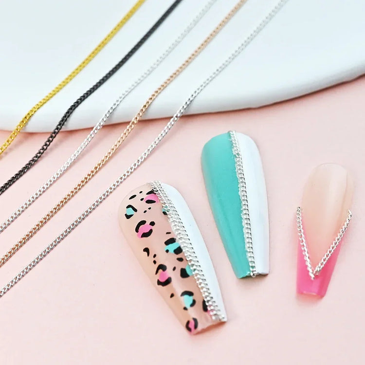 100CM Metal Chain Nail Art Rhinestone Gold/Silver Alloy Studs Nail Art Decorations Chains DIY Design Manicure Jewelry Accessory 2028