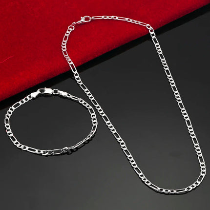 Nobile nuovo arriva 925 sterling silver 4MM catena per uomo donna braccialetto collana set di gioielli signora regali di Natale charms matrimonio platinumshop
