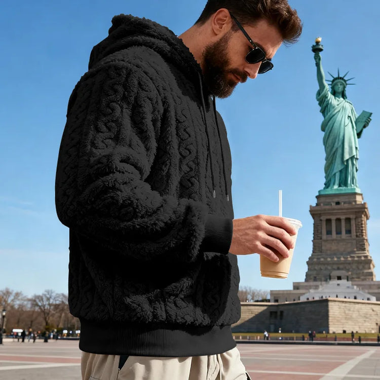 Cross-border Loose Men's Winter Retro Warm Double-Sided Velvet Casual Trend Hooded Pocket High Street Sweater