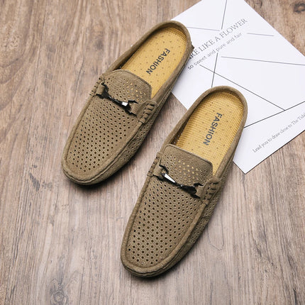 Nuove Ciabatte da Uomo alla Moda in Vera Pelle, Scarpe Casual Traspiranti con Design Traforato, Comode Slip-on per Guida, Mocassini da Uomo