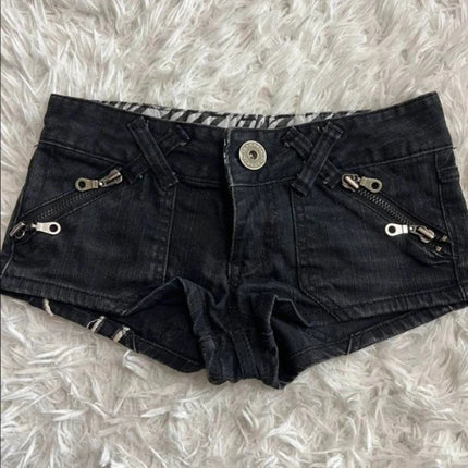 Hip hop fashion street clothing graphic printing style women black shorts ins y2k goth slim denim shorts PlatiNum