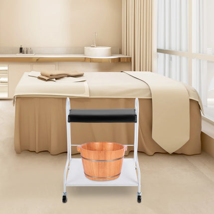 2-Tier Foot Bath Spa Trolley Cart Portable Pedicure Footrest with 4 Wheels Beauty Salon Nail Stand for Pedicures Massages Toenail Care, Load 100 kg/220.46 lbs