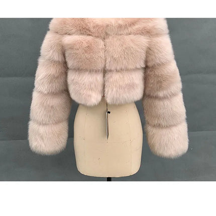 ZADORIN Fashion Cropped Faux Fur Coat Woman Warm Stand Fur Collar Slim Fluffy Fur Jacket Woman Tops Winter Fur Coats Streetwear