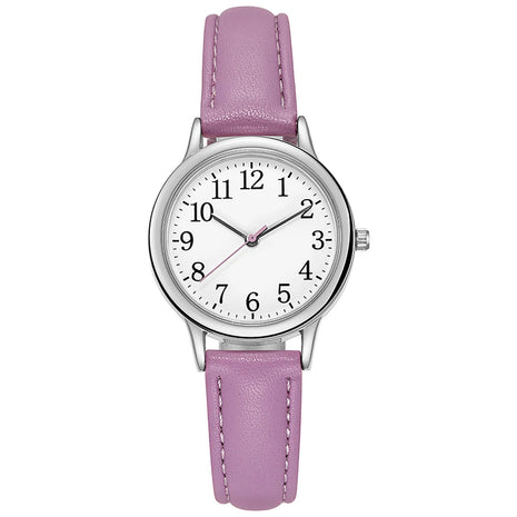 Orologio al quarzo da donna alla moda per il tempo libero, numeri arabi facili da leggere, quadrante semplice, cinturino in pelle PU, colore caramella platinumshop