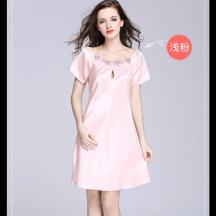 Women's Ice Silk Casual Silk Pajamas Sexy Lace Short Sleeve Women's Summer Pajamas Homewear