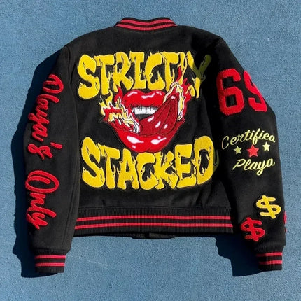 Street Popular Letter Flocking Embroidered Jacket And Coat Men 2023 New Y2K Harajuku Hip Hop Spliced Motorcycle Baseball Uniform