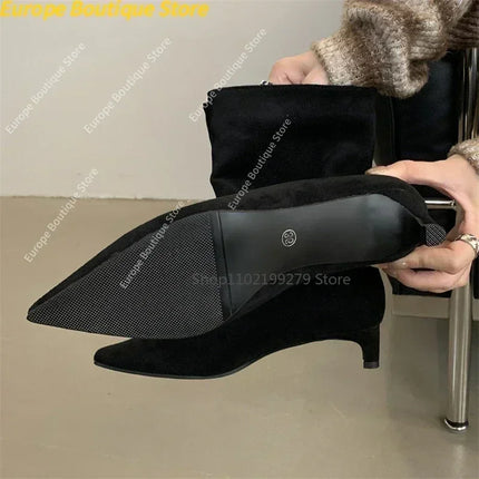 2025 NEW  Vintage Pointed Toe Women Ankle Boots Designer Thin Low Heel Shoes Modern Short Botas Autumn Winter Zapatos De Mujer