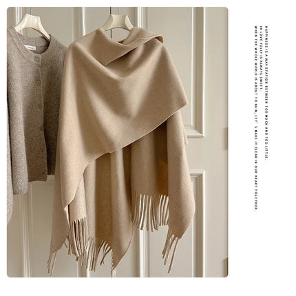 Women Split‑Open Woolen Tassel Poncho Shawl Thick Warm Cape Coat Autumn Winter Travel Photography Outer Wrap