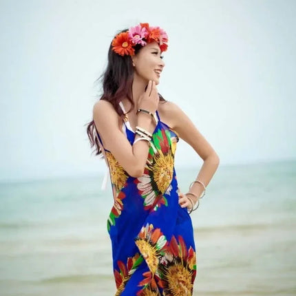 Copricostumi stampati Abito da spiaggia sexy Donna Halter Sling Chiffon Asciugamano da spiaggia Bikini Wrap Pareo Gonne Costumi da bagno aperti sul retro platinumshop