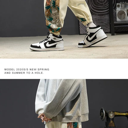 Pantaloni casual alla moda Abbigliamento da uomo Cotone Samurai giapponese Ricamo Patchwork Pantaloni Harem Pantaloni Harajuku oversize da uomo