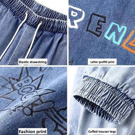 Men's Distressed Denim Pants Cuffed, Artistic Gradient Harem Jeans, Oversized Hip Hop Trousers for Spring Fall Versatile Outfits PlatiNum