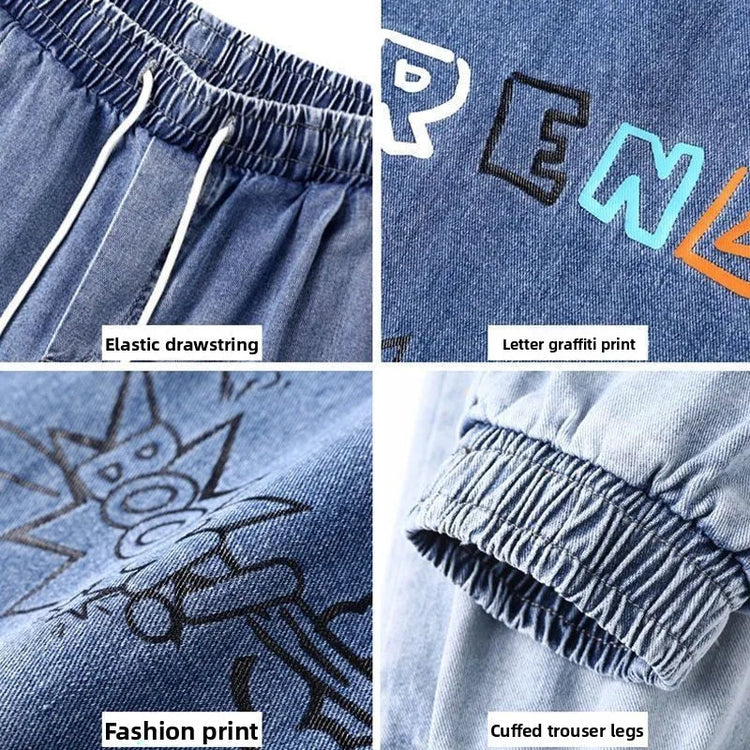 Men's Distressed Denim Pants Cuffed, Artistic Gradient Harem Jeans, Oversized Hip Hop Trousers for Spring Fall Versatile Outfits PlatiNum
