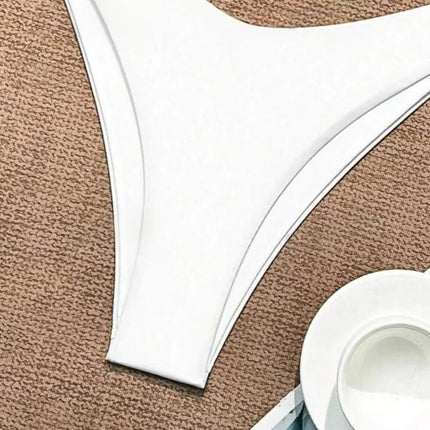 Costume da bagno bikini a perizoma da donna sexy, tinta unita bianco/nero/caffè, con laccetti, stile brasiliano, nuovo, in doppio tessuto, per la spiaggia platinumshop