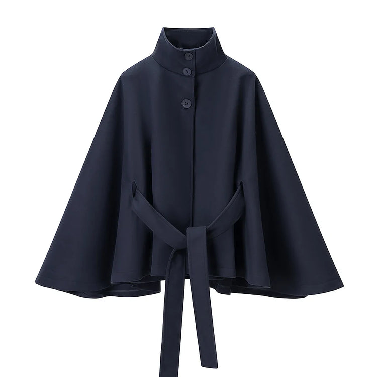 5 Colors New Autumn High Collar Woolen Cape Coat Tie Bow Sashes Long Bat Sleeve Front Buttons Cloak Shawl Jacket Loose Outerwear