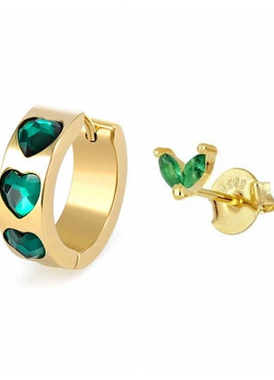 925 Sterling Silver Needle Green Zircon Gold Earrings Heart Hoop Earrings for Women Delicate Stud Earrings Luxury Jewelry Gifts PlatiNum