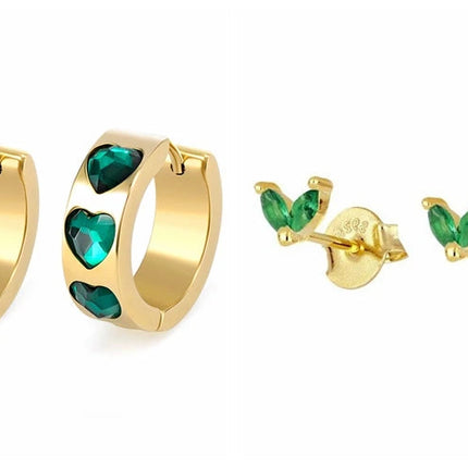 925 Sterling Silver Needle Green Zircon Gold Earrings Heart Hoop Earrings for Women Delicate Stud Earrings Luxury Jewelry Gifts PlatiNum