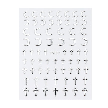 6Pcs/Set Metal Silver Star/Heart/Moon 3D Nail Art Stickers 8*10cm Hollow Love/Cross Self-Adhesive Slider Luxury Manicure Decals