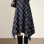 Women Faux Woolen Plaid Long Skirts Korean Vintage Belt Loose High Waist A Line Skirt Casual Fall Winter Irregular Retro Skirts PlatiNum