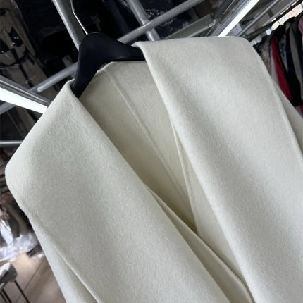 Scarf Collar 100%Wool Coat Women, Korean Fashion Elegant Outerwear, Loose Autumn Winter Jacket