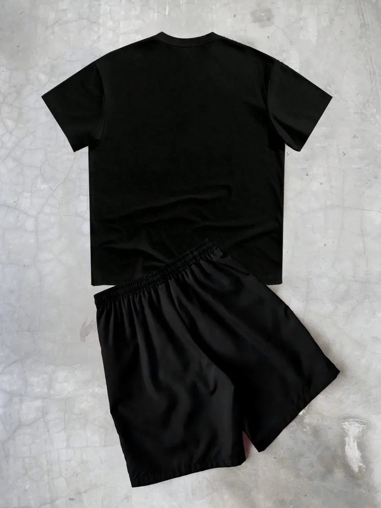Set di pantaloncini T-shirt girocollo comodo e traspirante con stampa a righe estiva da uomo nuova di vendita calda adatto per strada all'aperto platinumshop
