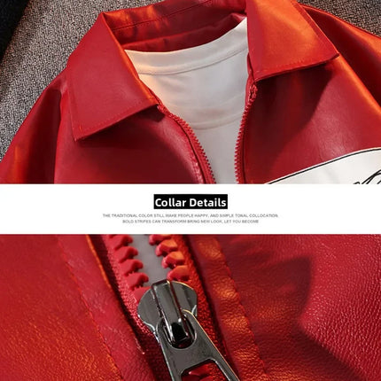 2026 New Men's American Racing Style Printed Leather Jacket Fashion Stand Collar Motorcycle Biker Coat Casual Outerwear PU