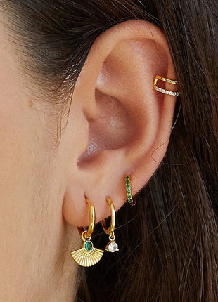 925 Sterling Silver Needle Green Zircon Gold Earrings Heart Hoop Earrings for Women Delicate Stud Earrings Luxury Jewelry Gifts PlatiNum