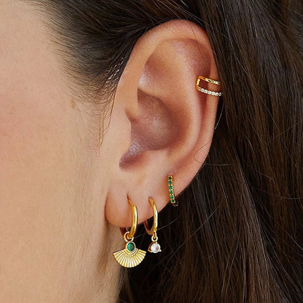 925 Sterling Silver Needle Green Zircon Gold Earrings Heart Hoop Earrings for Women Delicate Stud Earrings Luxury Jewelry Gifts PlatiNum