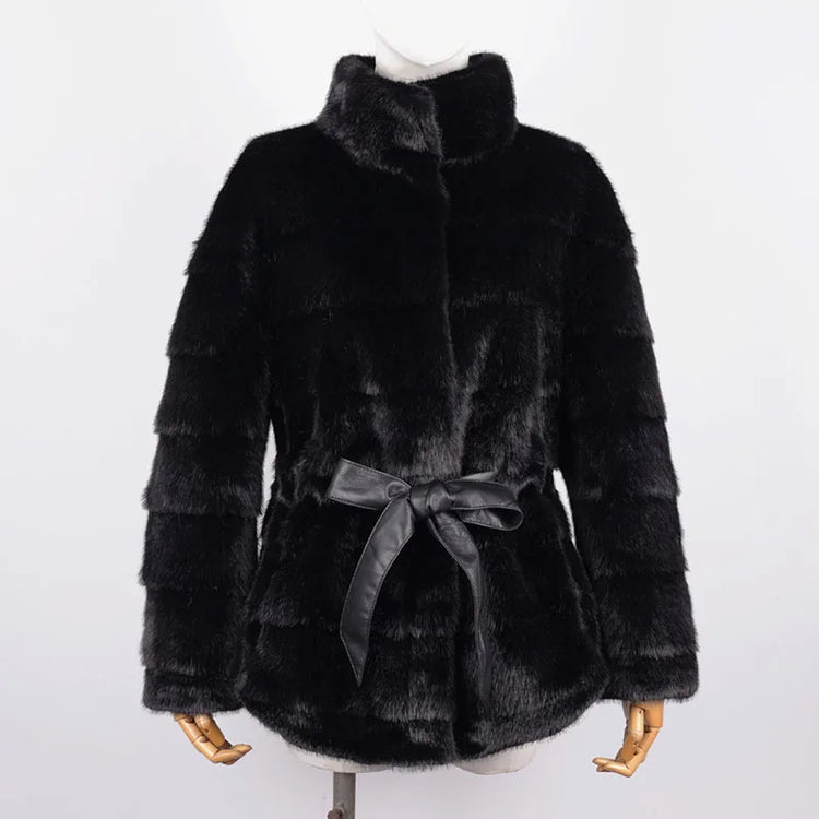 ZADORIN Luxury Designer Clothing Woman Mink Coat 2026 Chic Stand Collar Belted Brown Faux Fur Coat Woman Fluffy Fur Jacket Coats