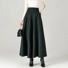 New Women Woolen Plaid Skirt Autumn Winter Fashion Elastic High Waist A-Line Wool Blended Long Skirt Simplicity Vintage Skirt PlatiNum