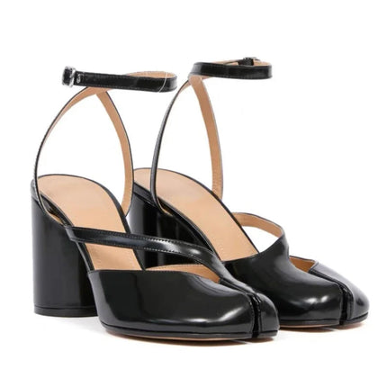 Crossed Ankle Belt Buckle Split toe Sandals Women Brand Designer Slingback Tabi Chunky High Heels INS Fashion Girls Shoes 2025 PlatiNum