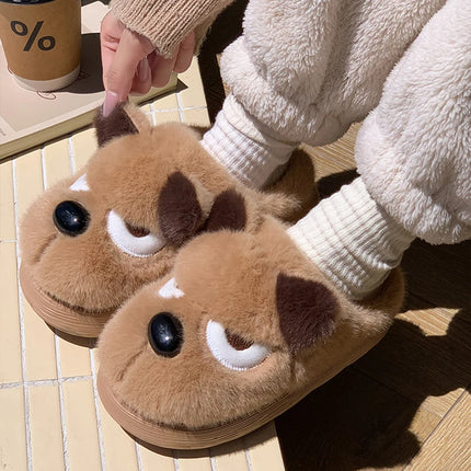 Pantofole da casa per cani simpatico cartone animato da donna Scarpe in cotone antiscivolo con suola spessa calda Donna Autunno Inverno Soffici pantofole in peluche confortevoli