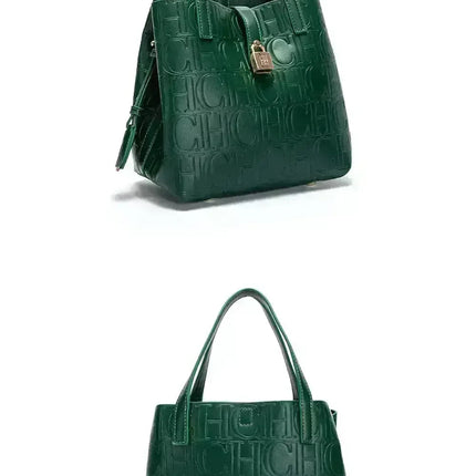 CH Large Capacity Handbag Luxury Brand Temperament Letter Print with Lock Design 2025 Trendy Women's Crossbody Bag PlatiNum