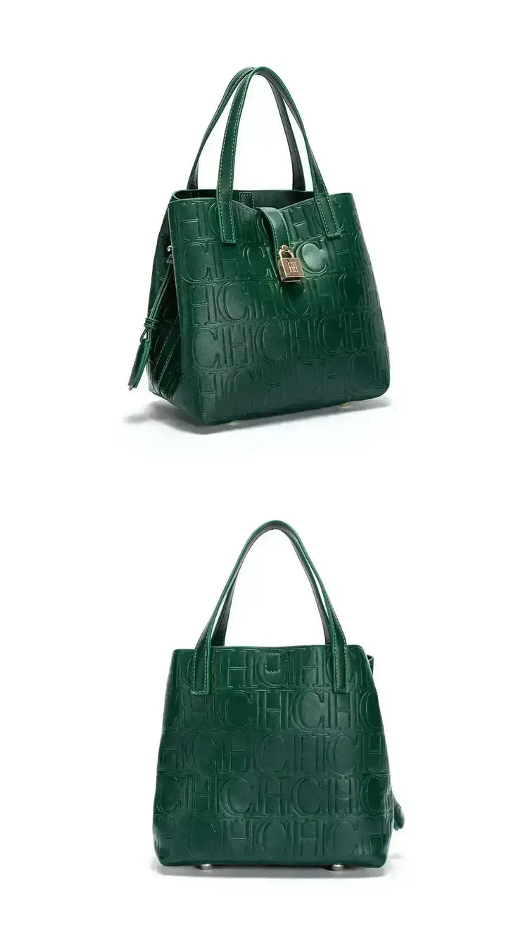 CH Large Capacity Handbag Luxury Brand Temperament Letter Print with Lock Design 2025 Trendy Women's Crossbody Bag PlatiNum