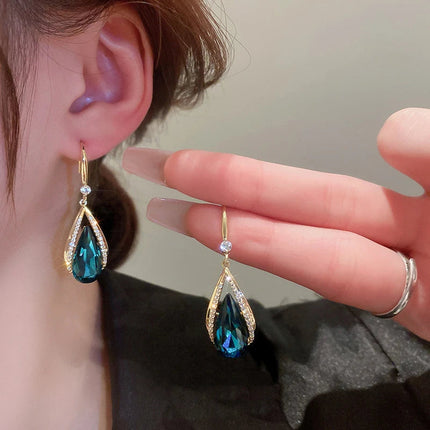 Korean Fashion Zircon Water Drop Earrings for Women Shiny Crystal Long Pendant Dangle Earring Girls Wedding Party Jewelry Gifts PlatiNum