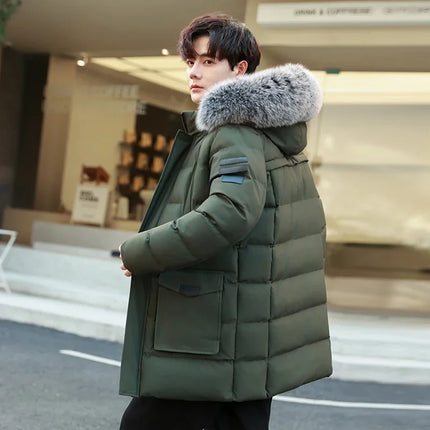 Windproof Breathable Thick Padded Down Winter Thick Windproof Warm with Hat Long Cotton Goose Down Men's Woman Outdoor