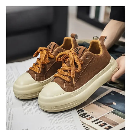 Toe Thick Sole Platform Men Sneakers Lace Up Patchwork Fashion New Trend Casual Trainer Shoes Thick Bottomed All Season