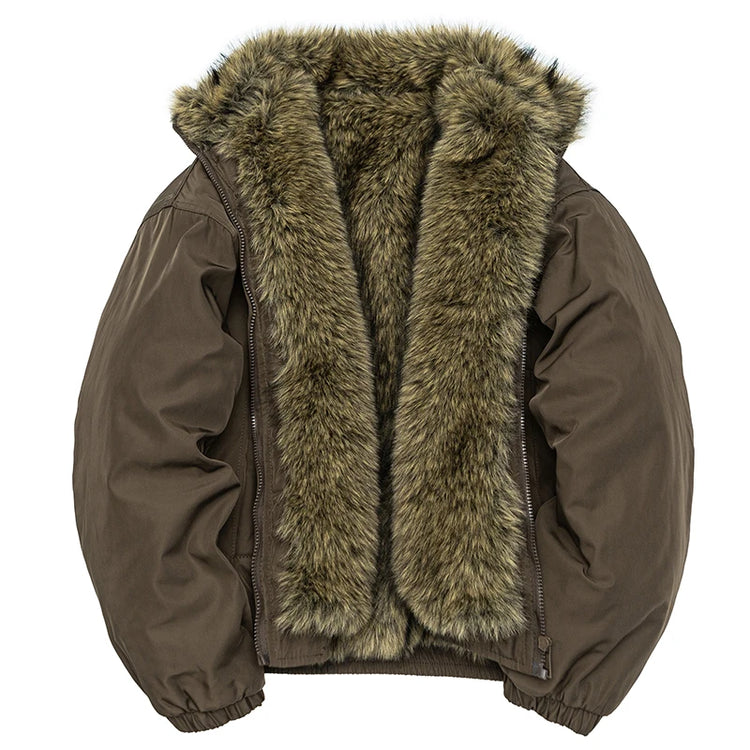 Mens Korean Streetwear Thick Warm Jacket Winter Fleece Lined Fur Collar High Quality Cold Proof Heavyweight Outdoor Thermal Coat