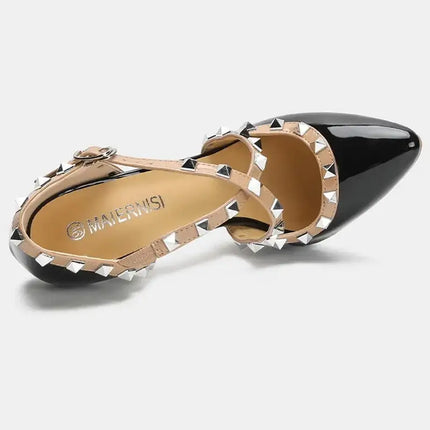 Sandali con tacco alto da donna con cinturino incrociato con rivetti Scarpe singole sexy con punta a punta per discoteca Modello di ospite di festa Passerella Cross Dressing platinumshop