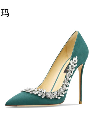 Scarpe da donna di lusso 2024 nuove pompe da donna in cristallo nero scamosciato scarpe a punta con strass tacchi alti moda Stiletto luxury Party Wo platinumshop