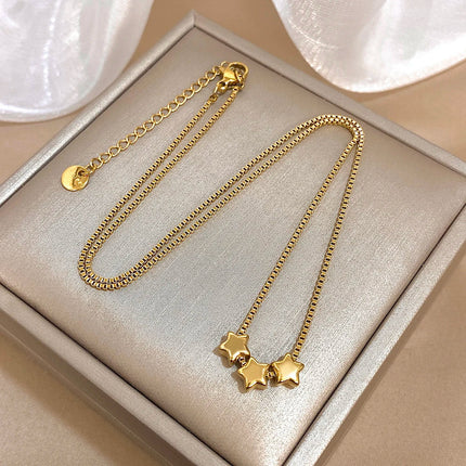Cute Triple Color Star Beads Necklace for Women Girls Fashion Gold Plated Stainless Steel Charm Necklaces Waterproof Jewelry PlatiNum
