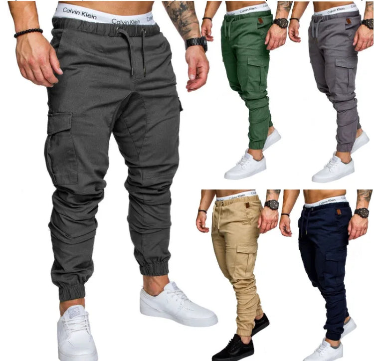 Men High Elastic Cargo Pants Summer Lace Up Drawstring Pocket Harem Stretch Full Trousers BSD-8811