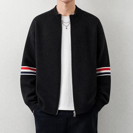 High End Men's Knitted Cardigan Autumn Winter Round Neck Zipper Casual Luxury Brand Classic Trendy Striped Korean Simple Sweater