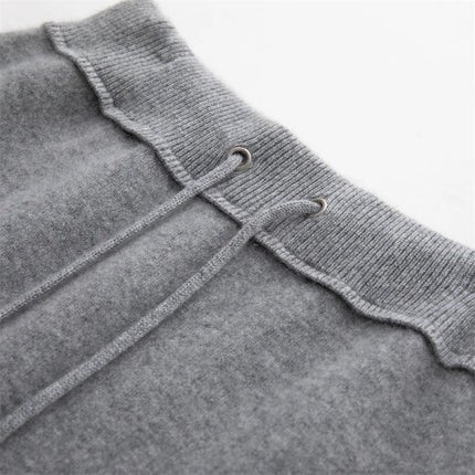 Women Pure Cashmere Long Skirts Autumn Winter Straight Ankle Length Thick Skirts 100% Cashmere Knit Drawstring and Split Skirts PlatiNum
