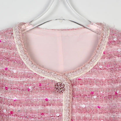 2025 New Fashion Round Neck Celebrity High-end Heavy Industry Sequin Temperament Design Casual Tweed Jacket