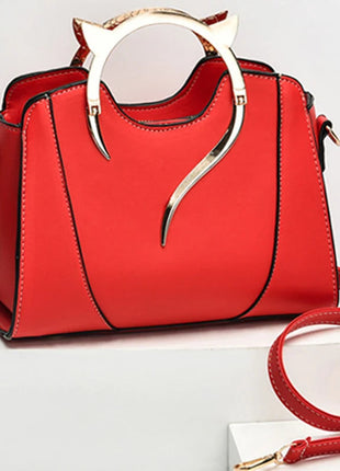 Cat Shaped Handle Women Handbag Trendy And Fashionable, Solid Color, Simple And Casual Crossbody Shoulder Shell Bag PlatiNum
