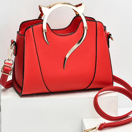 Cat Shaped Handle Women Handbag Trendy And Fashionable, Solid Color, Simple And Casual Crossbody Shoulder Shell Bag PlatiNum