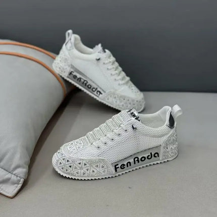 Sneakers Casual Men Designer Punk Bling Board Shoes Fashion Leather Mesh Breathable Increased Internal Flat Platform Sport Shoes