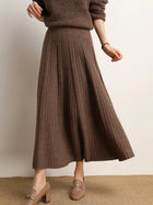 Women A-Line Pleated Skirt Cashmere High Waist Autumn Winter Large Umbrella Skirt 100% Cashmere Knitted Office Lady Casual Dress PlatiNum