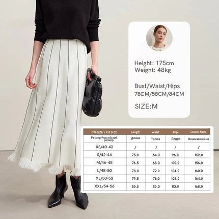 Amii Women's Skirt 2025 Winter New Knitting Striped Tassel A-Line Skirts For Women Versatile Loose Clothing Ladies 12544168 PlatiNum